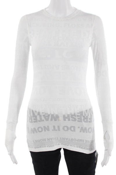Lululemon Womens Long Sleeve Jersey Graphic T-Shirt Crew Neck White Size 4