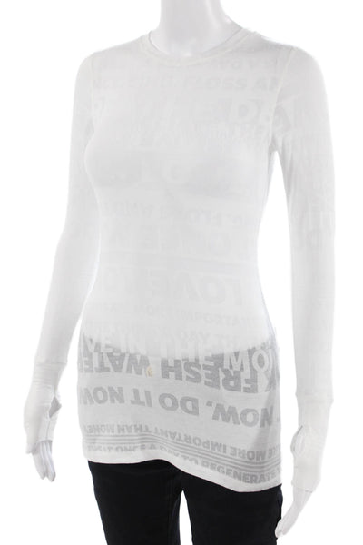 Lululemon Womens Long Sleeve Jersey Graphic T-Shirt Crew Neck White Size 4