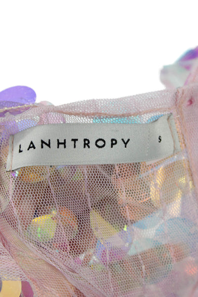 Lanhtropy Women Cropped Blue Nylon Tank Button Round Neck Size S