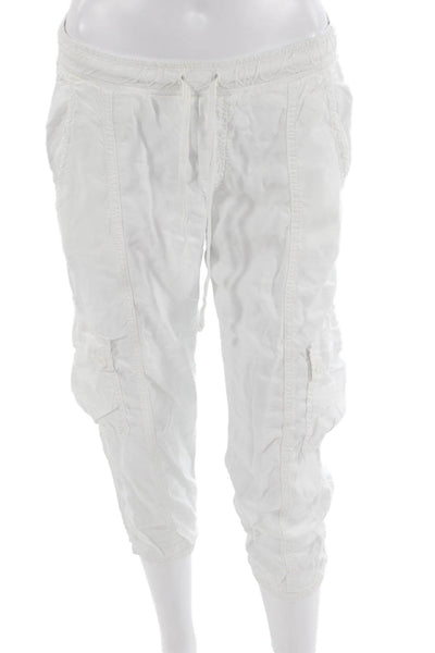 Bella Dahl Women Cargo Capri Pants White Tencel Drawstring Size XS