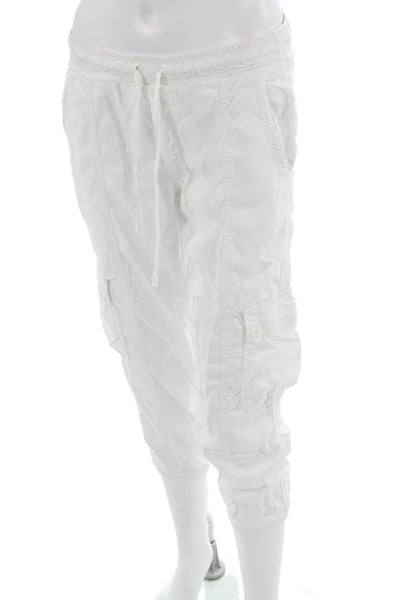 Bella Dahl Women Cargo Capri Pants White Tencel Drawstring Size XS
