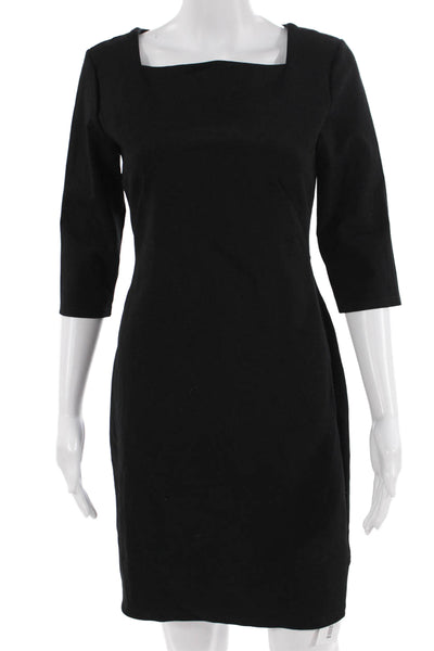 Noir Women Sheath Dress Black Square Neck 3/4 Sleeve Knee Length Zip Size S