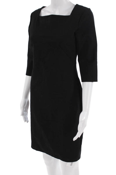 Noir Women Sheath Dress Black Square Neck 3/4 Sleeve Knee Length Zip Size S