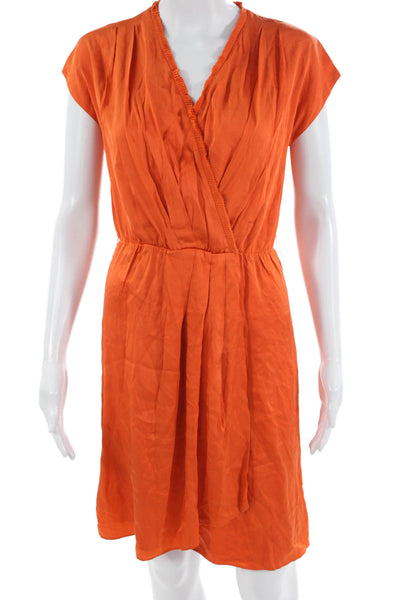 Antonio Melani Women Wrap Dress V-Neck Silk Orange Knee Length Size 2
