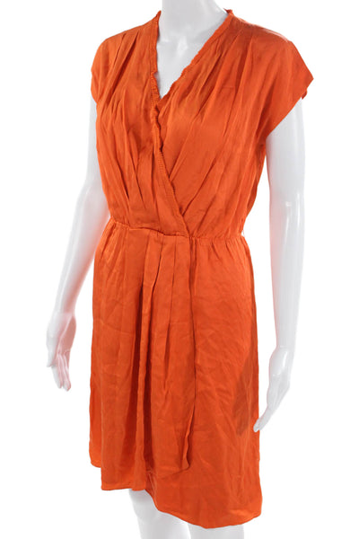 Antonio Melani Women Wrap Dress V-Neck Silk Orange Knee Length Size 2