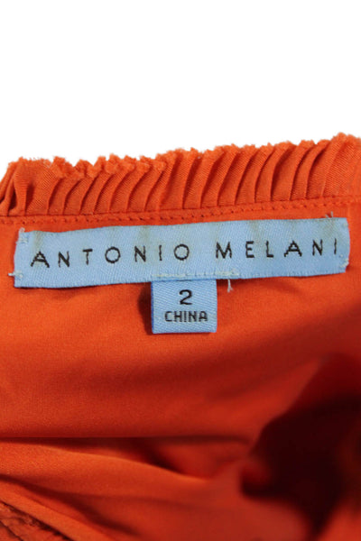 Antonio Melani Women Wrap Dress V-Neck Silk Orange Knee Length Size 2