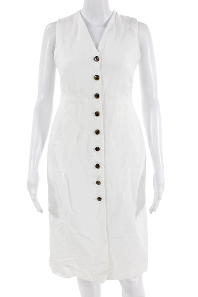 Ann Taylor Women Sheath Shirt Dress White Silk V-Neck Button Size 0P