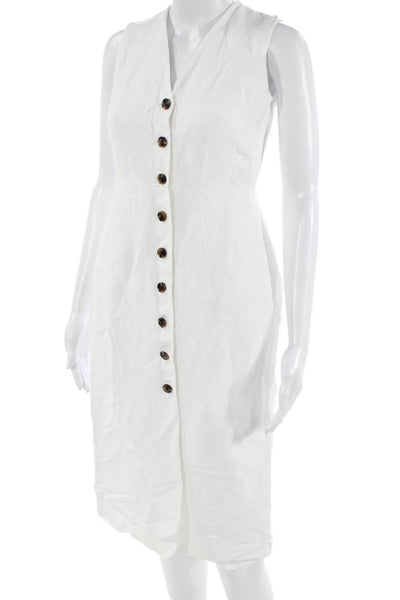 Ann Taylor Women Sheath Shirt Dress White Silk V-Neck Button Size 0P
