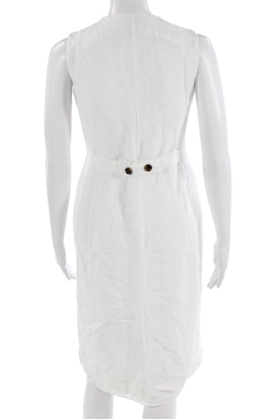Ann Taylor Women Sheath Shirt Dress White Silk V-Neck Button Size 0P