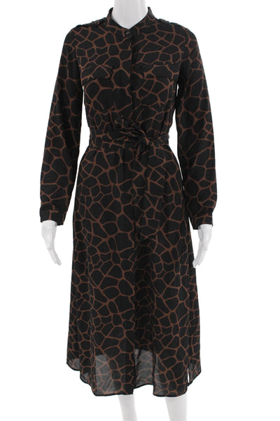 Banana Republic Women Shirt Dress Black Animal Print Long Sleeve Size 0