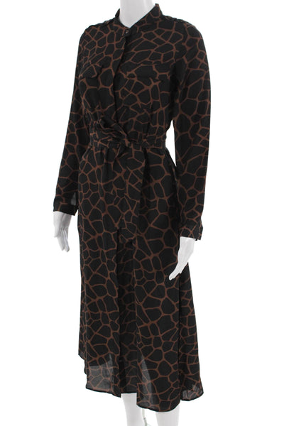 Banana Republic Women Shirt Dress Black Animal Print Long Sleeve Size 0