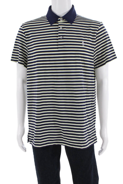 RLX Ralph Lauren Mens Polo Collared Striped Dark Blue Short Sleeve Size L