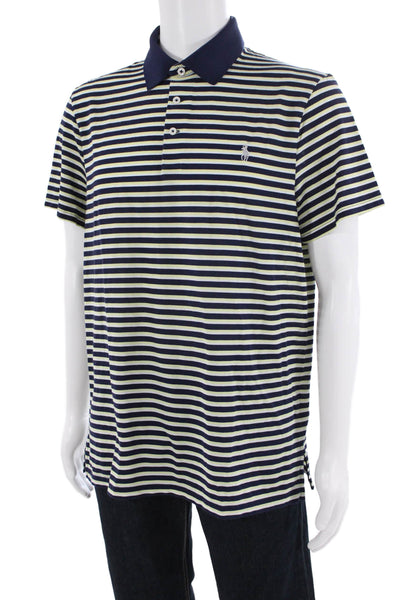 RLX Ralph Lauren Mens Polo Collared Striped Dark Blue Short Sleeve Size L