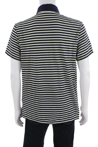 RLX Ralph Lauren Mens Polo Collared Striped Dark Blue Short Sleeve Size L