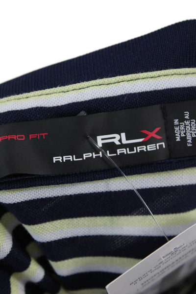 RLX Ralph Lauren Mens Polo Collared Striped Dark Blue Short Sleeve Size L