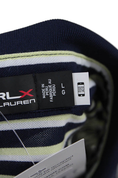 RLX Ralph Lauren Mens Polo Collared Striped Dark Blue Short Sleeve Size L