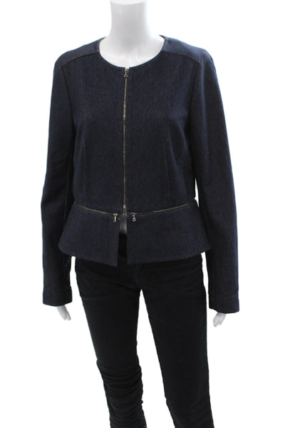Lida Baday Women Designer Dark Blue Cotton Blend Zip Jacket Long Sleeve Size S