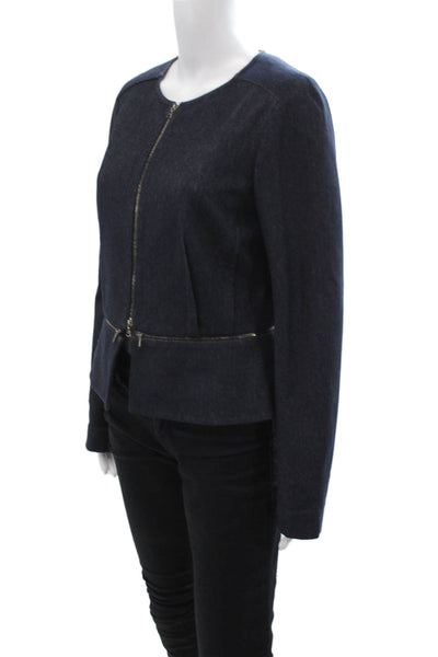 Lida Baday Women Designer Dark Blue Cotton Blend Zip Jacket Long Sleeve Size S