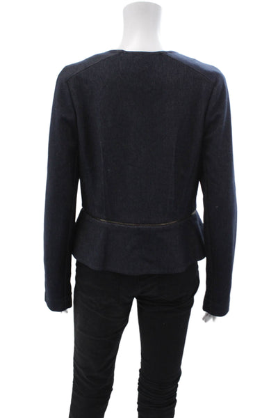 Lida Baday Women Designer Dark Blue Cotton Blend Zip Jacket Long Sleeve Size S