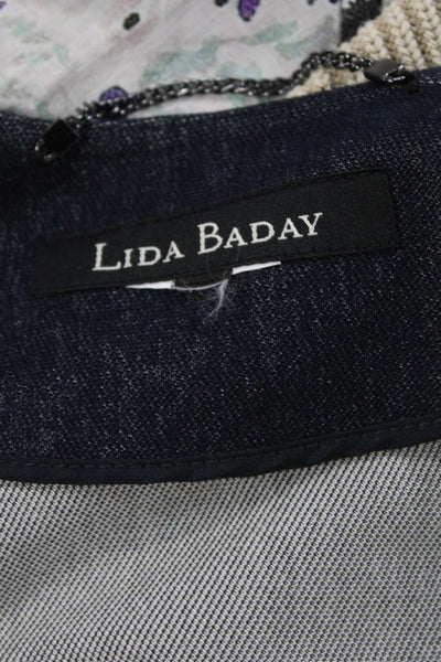 Lida Baday Women Designer Dark Blue Cotton Blend Zip Jacket Long Sleeve Size S