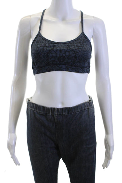 Lululemon Womens Floral Print Sports Navy Blue Black Size 6