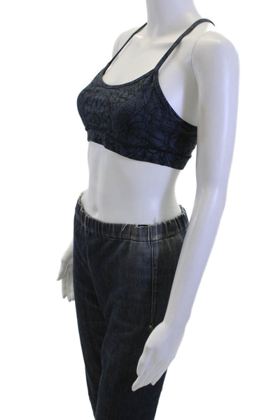 Lululemon Womens Floral Print Sports Navy Blue Black Size 6