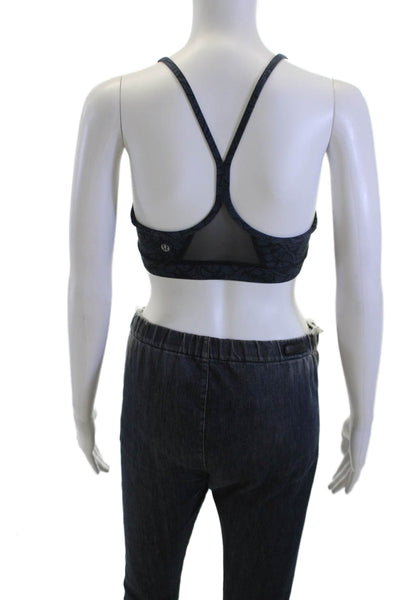 Lululemon Womens Floral Print Sports Navy Blue Black Size 6