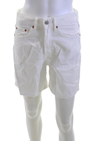 Zara Unisex Bermuda Shorts White Cotton Button Beach Size 4