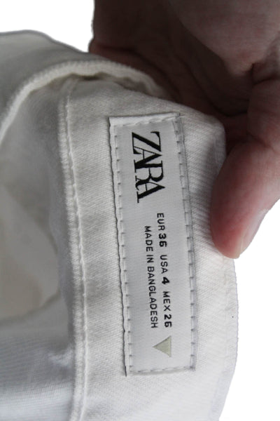 Zara Unisex Bermuda Shorts White Cotton Button Beach Size 4