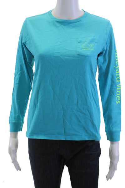 Vineyard Vines Women Blue Graphic Cotton Tee Long Sleeve Size M