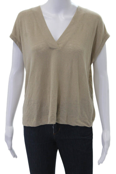 Banana Republic Women Beige V-Neck Sleeveless Basic T-Shirt Size M