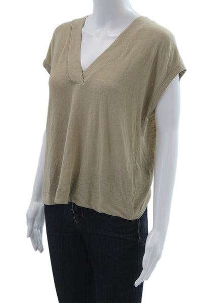 Banana Republic Women Beige V-Neck Sleeveless Basic T-Shirt Size M
