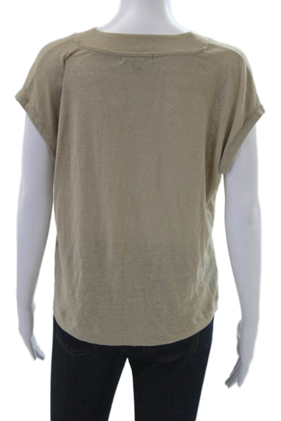 Banana Republic Women Beige V-Neck Sleeveless Basic T-Shirt Size M