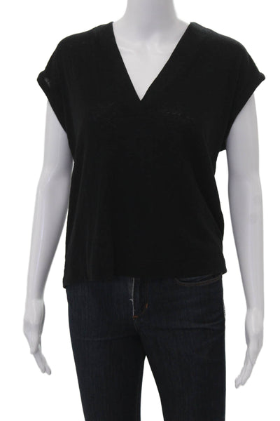 Banana Republic Women Basic Sleeveless V-Neck Black Button-Up Size M