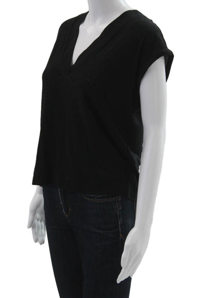 Banana Republic Women Basic Sleeveless V-Neck Black Button-Up Size M