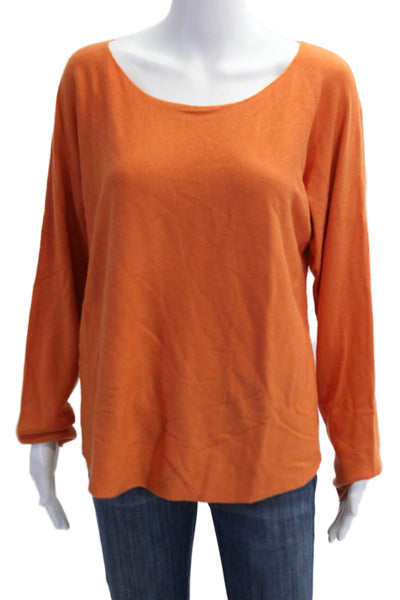 Vince Women Orange Round Neck Long Sleeve Basic Top Designer Size L