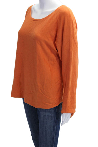 Vince Women Orange Round Neck Long Sleeve Basic Top Designer Size L