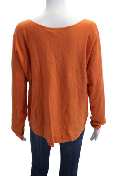 Vince Women Orange Round Neck Long Sleeve Basic Top Designer Size L