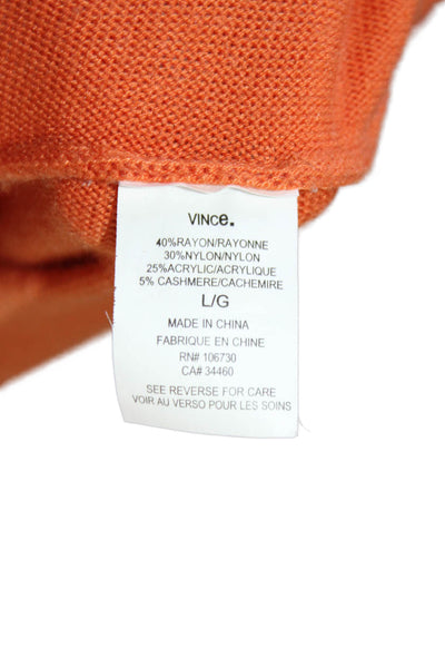 Vince Women Orange Round Neck Long Sleeve Basic Top Designer Size L