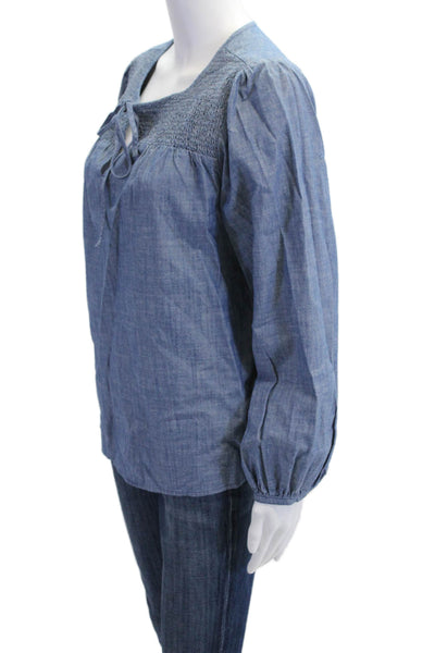 J Crew Womens Blue Cotton Tunic Long Sleeve Drawstring Size M