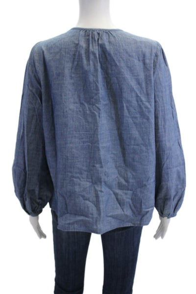 J Crew Womens Blue Cotton Tunic Long Sleeve Drawstring Size M