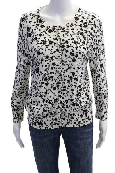 J Crew Women Floral Cotton Cardigan Black Size L
