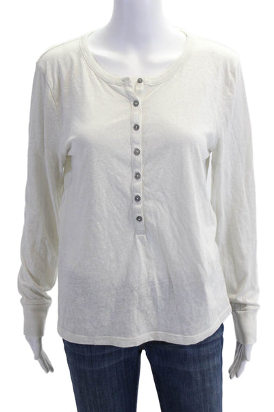 J Crew Women Long Sleeve Button-Up Jersey Top White Size L