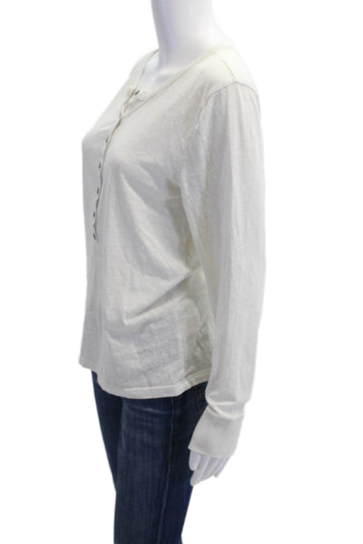 J Crew Women Long Sleeve Button-Up Jersey Top White Size L