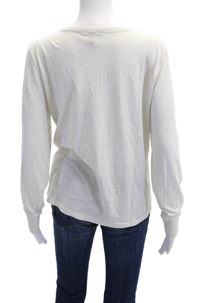 J Crew Women Long Sleeve Button-Up Jersey Top White Size L