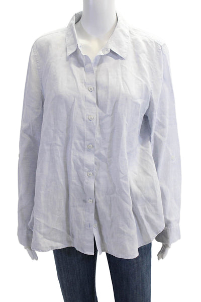 Chicos Women Light Blue Linen Collared Long Sleeve Button-Up Size 2