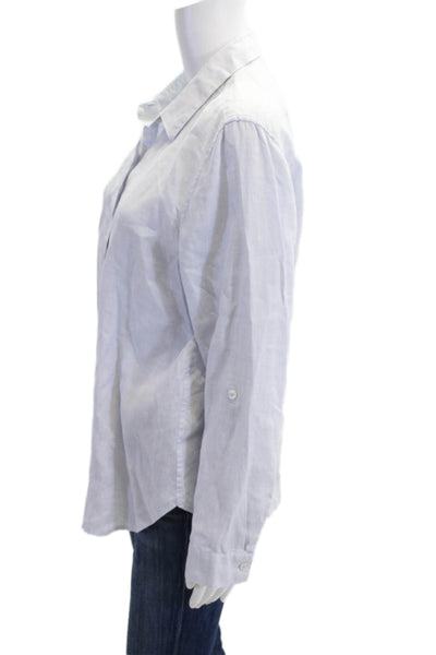 Chicos Women Light Blue Linen Collared Long Sleeve Button-Up Size 2