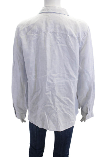 Chicos Women Light Blue Linen Collared Long Sleeve Button-Up Size 2