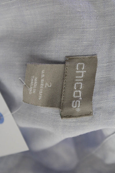 Chicos Women Light Blue Linen Collared Long Sleeve Button-Up Size 2