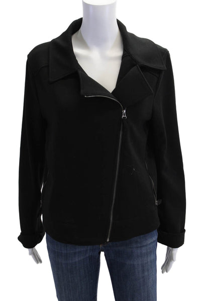 Max Studio Women Biker Jacket Black Zip Collared Size L